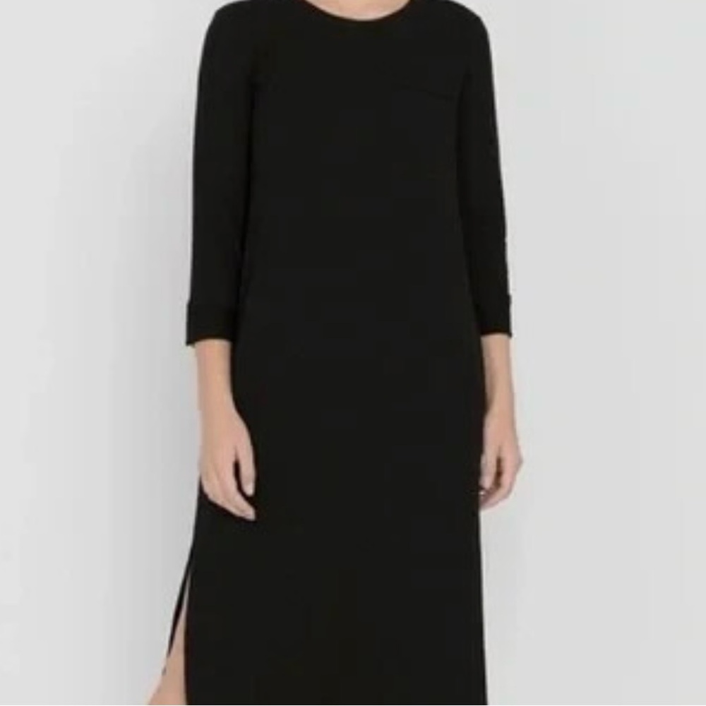 Cuyana Black Dress French Terry Midi Dress Long Sleeve Keyhole Back Size Large